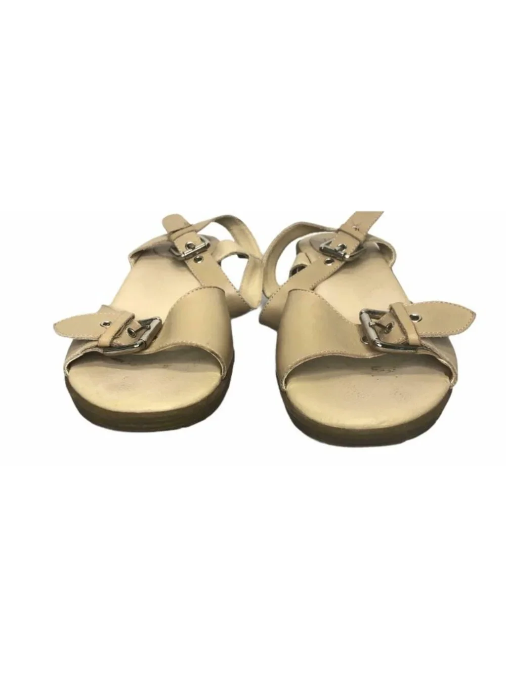 G H Bass & Company Sandals Womens 8M Flats Leather Ankle Strap Buckle Beige - Picture 8 of 12